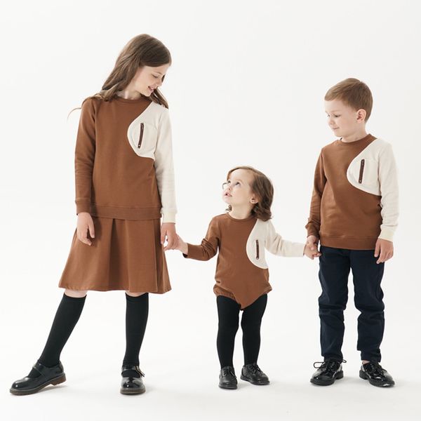 Família combinando roupas 2023 outono inverno bebê meninos adolescentes meninas sherpa pocket algodão vestido casual top racha