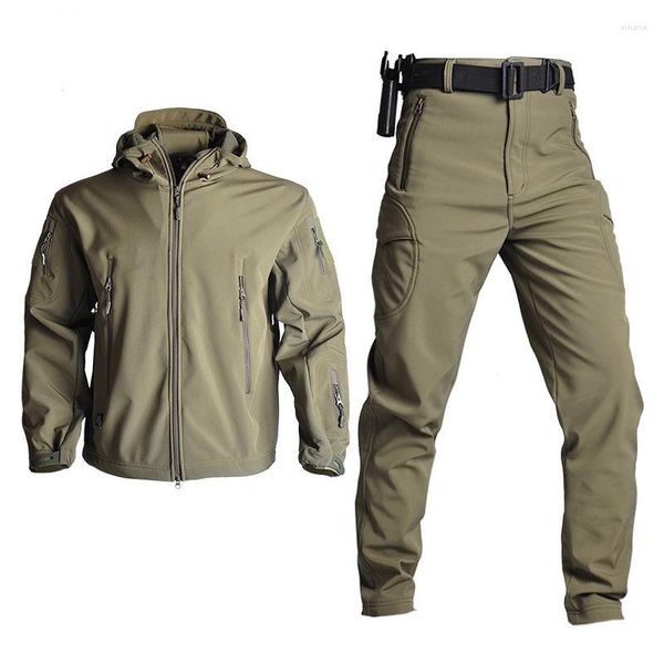 Tactics de trajes masculinos sets de caça de caça masculinos calças cargo de carga de combate tático de combate tático com zíper militares casaco de inverno casaco de inverno