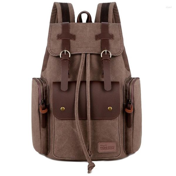 Backpack Men's Canvas Laptop Bag Travel Vintage College School School School Rucksack Campo de caminhada