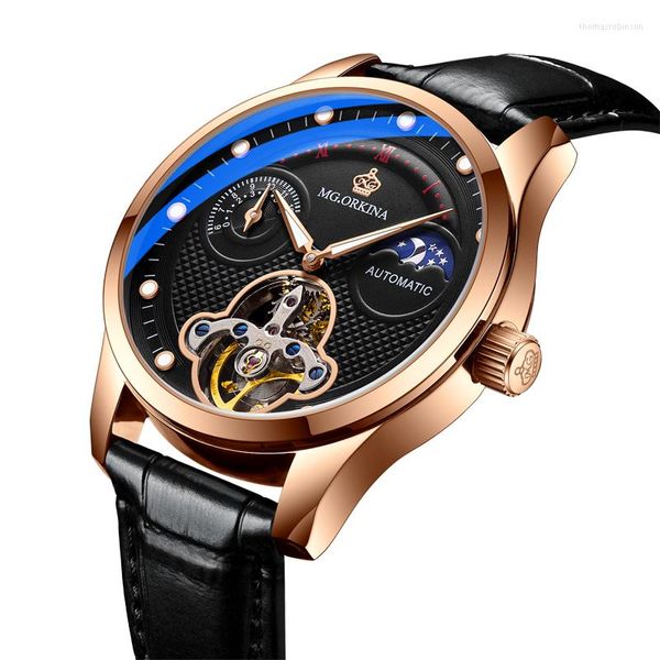 Orologi da polsoMG. ORKINA MG Orologi da uomo Sun Sky Fasi lunari Automatico da uomo Cinturino in vera pelle Tourbillon meccanico di lusso