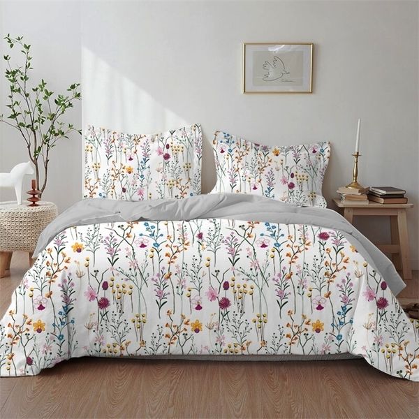 Set di biancheria da letto Piante tropicali Foglie e fiori Copripiumino con federa Set di biancheria da letto matrimoniale in bambù verde colorato 23 pezzi 220924