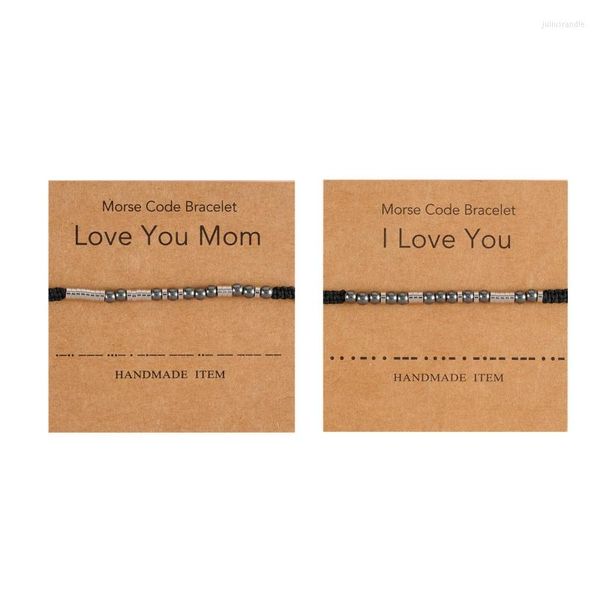 Braccialetti a maglie Bracciale in codice Morse con ciondoli in rilievo, regalo di anniversario fatto a mano per la mamma