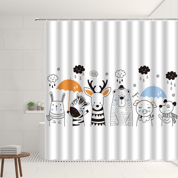 Tende da doccia Animali dei cartoni animati Simpatico cane Alce Orso Zebra Semplice dipinto Ragazzo Ragazza Regalo Tessuto Tenda da bagno per bambini con ganci 220926