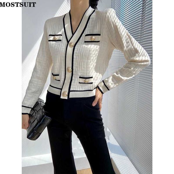 Damenpullover Korean Chic Elegante Strickjacke Pullover Frauen 2022 Herbst Langarm V-Ausschnitt Vintage Slim Jumper Stilvolle Mode Damen Tops T220925