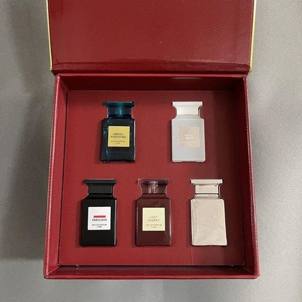 Top-Parfumset 7,5 ml x 5/4 fabelhaftes ROSE WOOD WHITE SUEDE Lavendel-Kirsch-Pfirsich-Parfümset 5-in-1-Geschenkbox für Damen