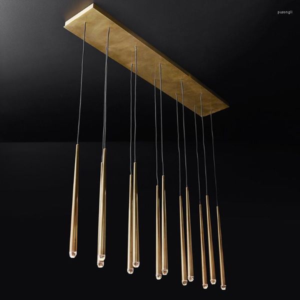 Lâmpadas pendentes modernas minimalistas de cobre lustre americano decoração de decoração bronze g9 LED PLACA DE CRISTAL DE CRISTAL DE CRISTAL