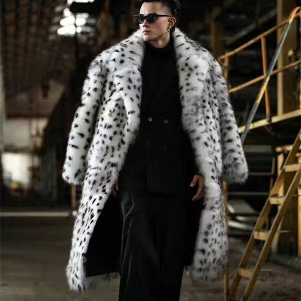 Pelliccia da uomo Pelliccia sintetica con stampa leopardata integrata cappotto da uomo collo lungo abito imitazione tendenza giacca calda invernale 220924