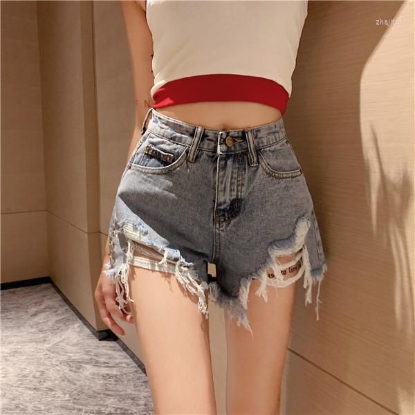 Shorts femininos de moda feminina Casual Summer Summer Short Curto Vintage Plus Tamanho da cintura alta mulher jeans jeans fêmea solta rasgada sexy