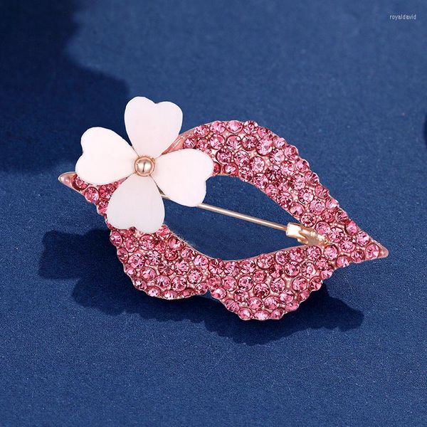 Spille Eleganti labbra con strass di colore rosa per le donne Moda Sexy Bocca Spilla Pin Brillante Costume Regalo di gioielli creativi