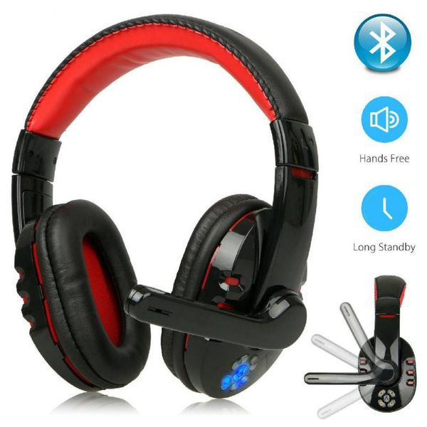 Novo fone de ouvido estéreo sem fio, laptop PC Black e Red Wireless Music Headset com função de mudo para microfone para V8-1