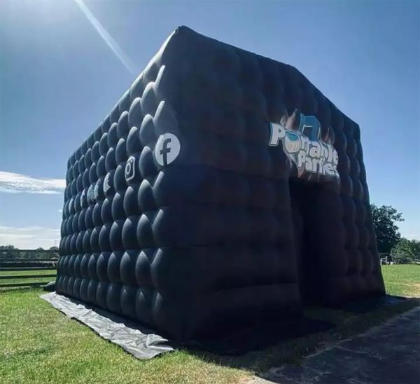 Atividades de festa gigante personalizado portátil preto inflável boate cubo festa bar tenda iluminação boate para discoteca evento de casamento