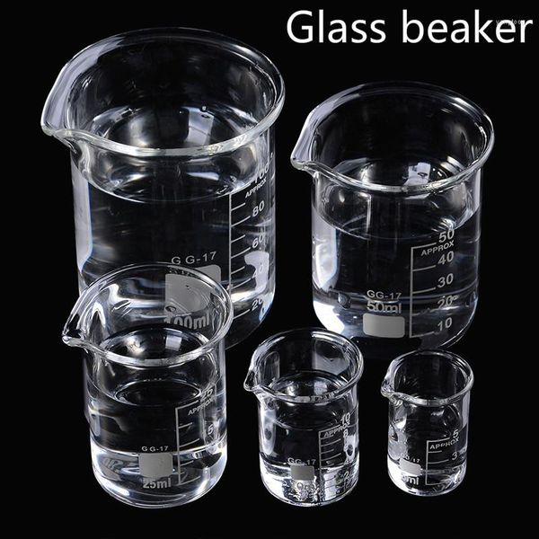 Lagerung Flaschen 5 teile/satz 5/10/25/50/100 ml Glas Becher Labor Messbecher Glaswaren für Schule Studie Labor Set