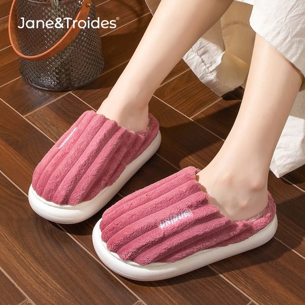 Slippers Jane Troides unissex Winter Winter quente Casa de chinelos grossos de desenho animado de parto de casais de lips de casais de fundo macio homem de algodão Homem de algodão 220926