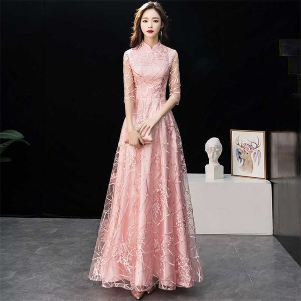 Partykleider besondere Anlässe Kleider Illusion High Full Tulle Spitze Aline Stickerei Luxus rosa Vintage Floorlänge Frauen Prom Kleid E840 220923