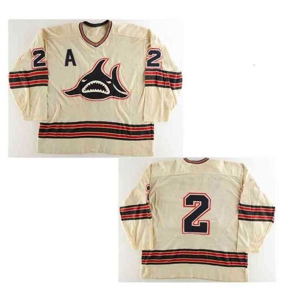 Gla Custom Vintage Herren 1972-74 Jim Watson WHA Los Angeles Sharks Game Worn Jersey Ron Garwasiuk Jim Niekamp Top-Qualität