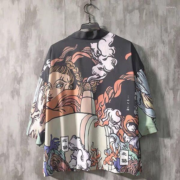 Ethnische Kleidung japanischer Stil Druck Kimono Strickjacke f￼r Mann Harajuku Anime Girls Cosplay Yukata Haori sexy Zuhause Tragen Sommerstreetwear