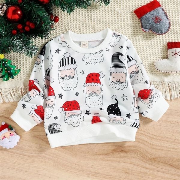 Kazak yürümeye başlayan çocuk kızlar Noel uzun kollu karikatür Santa Sweatshirt Tops Fripthirts Boyut 5 6 Teen Crop Top 220924