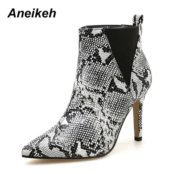 Stiefel Aneikeh Frühling PU Python Muster Mode Elastische Band Knöchel Frauen Spitze Zehen Dünne Fersen Pumps Sexy Solide Party 220923