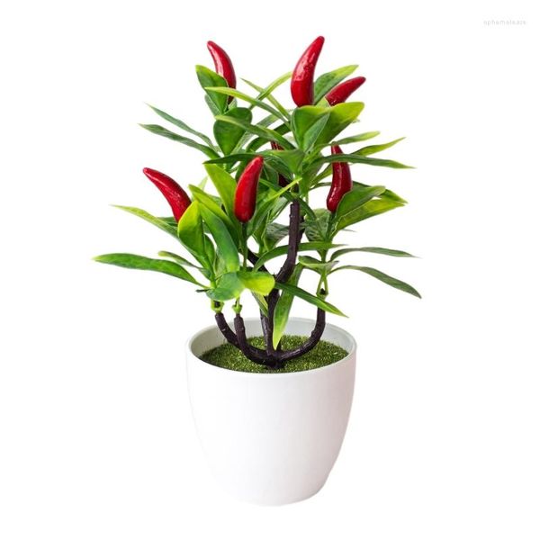 Fiori decorativi Piante in vaso artificiali Pepe finto Fragola Arancione Pesca Bonsai Vaso Ornamento Dropship