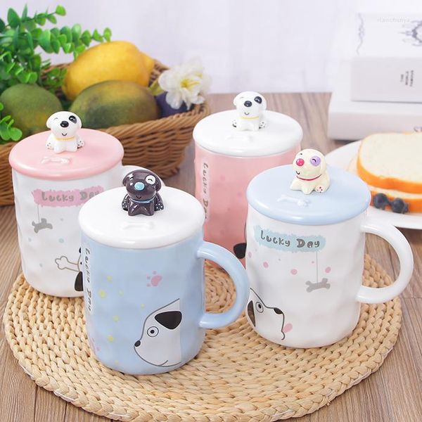 Canecas canecas cães caneca adorável garrafa de água cerâmica em forma de estimação com tampa e colher de escritório resistente ao calor casal de café xícara de café