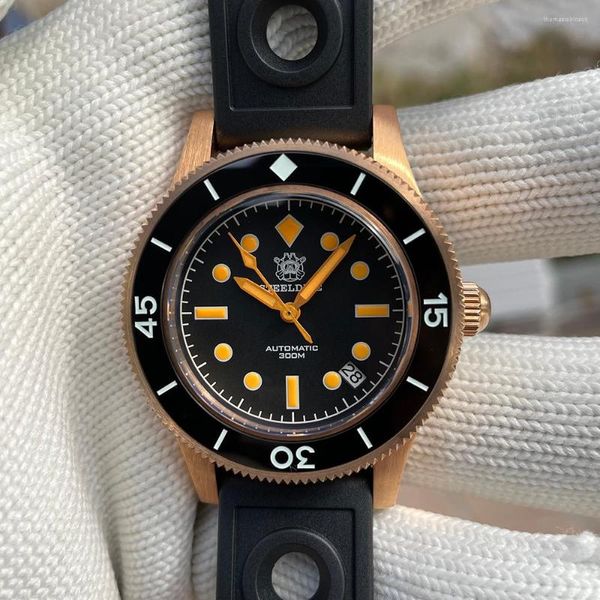 Armbanduhren Steeldive Bronze Uhr SD1952S 30ATM wasserbeständige weiße Keramiklünette NH35 Automatikwerk Dive Luminious