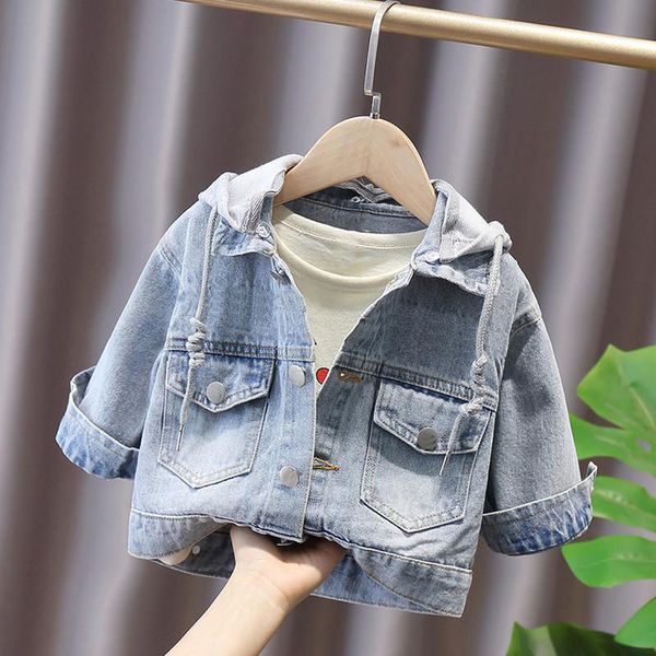 Boys denim kapüşonlu ceket çocukları 2022 bahar sonbahar Koreli bebek karikatür sevimli denim hoodies çocuk gündelik üstler 20220926 e3