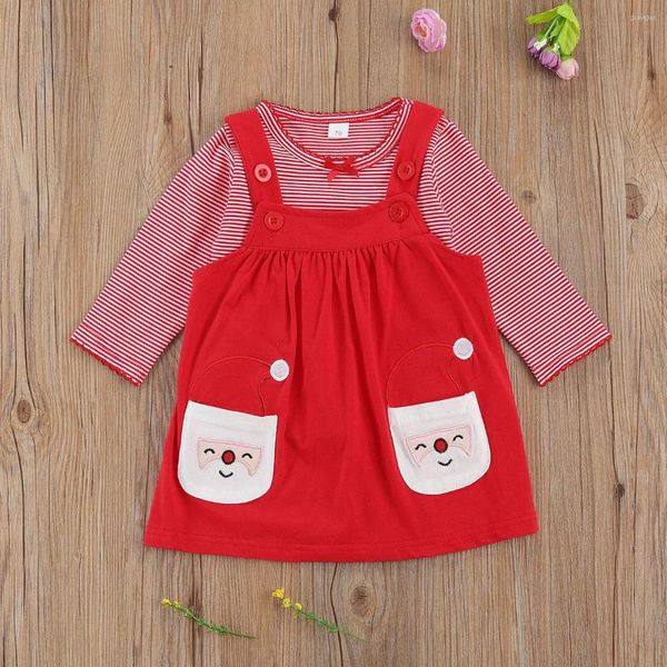 Set di abbigliamento Neonate 2 pezzi Abiti natalizi a maniche lunghe Top a righe rosse e gonna con cinturino con motivo Babbo Natale 0-3 anni