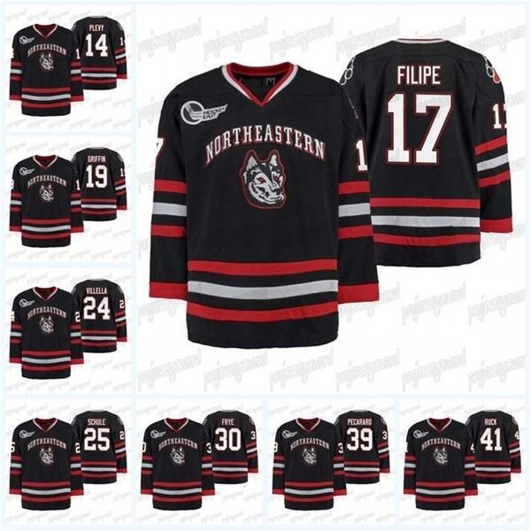 GLA MIT Northeastern Huskies Torneio de hóquei preto Réplica fora Jersey Filipe Ryan Solomon Cayden Primeau Ryan Shea John escolhendo Jeremy Davies