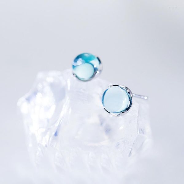 Orecchini a bottone Argento sterling Cristalli blu Occhi di pesce S925 Fine Jewelry Tardoo 925 Costume l'8 marzo