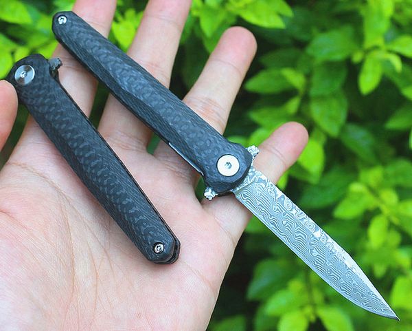 Nuovo coltello pieghevole Flipper M6671 VG10 Lama in acciaio di Damasco Manico in fibra di carbonio Cuscinetto a sfere Coltelli tascabili EDC ad apertura rapida