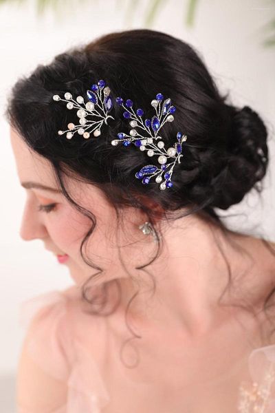 Copricapo Chic Blu Argento Regalo da damigella d'onore Matrimonio Birde Accessori per capelli Matrimonio Gioielli Spilli Copricapo per le donne