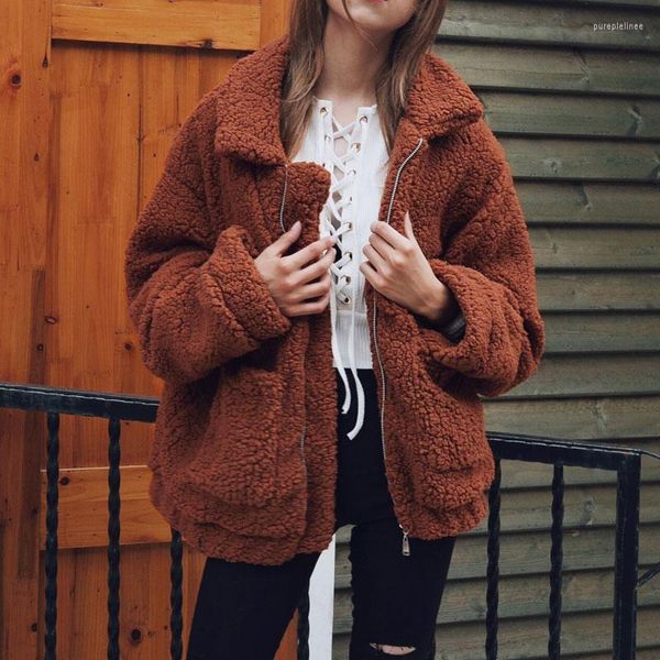 Damen Pelz Damen Faux 2022 Herbst Dicke Jacke Frauen Warm Teddybär Mantel Übergroße Weibliche Winter Damen Mäntel Mit Plus Größe 3XL