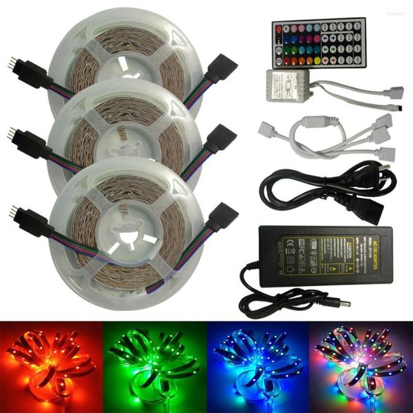 Şeritler 3-Rolls 5m 60 LED Işık 44 Anahtar Uzaktan Denetleyici ve Güç Adaptör Halat Işıkları RGB Renk Değiştirme Çubuğu