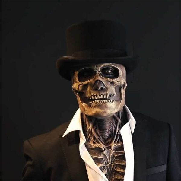 Máscaras de festa Halloween Full Head Skull Mask 3D Horror Reality Scary Cosplay Mask Skull LaTex Mobile Jaw Capacete Decoração do Esqueleto 220926