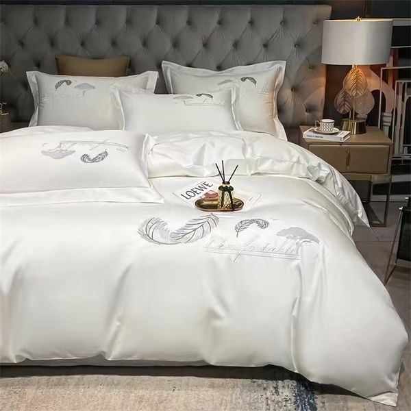 Bedding Sets Home Textile Color S￳lida Feather Bordado Tampa de Tampa da Capa Caseira Casas Cascas de Cama Simples Conjunto de Castas de Cama Rainha 220924