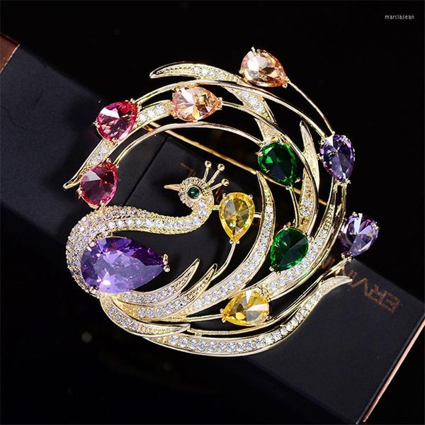 Broschen Vintage Phoenix Strass Brosche Pin Schöner farbiger Kristall Für Frauen Weihnachten Pins Broche Geschenk Accesorios Mujer