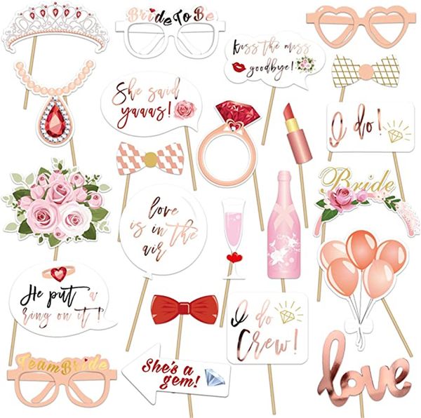 Partido por atacado Favor de casamentos Booth Booth Props Metallic Rose Gold Bachelorette com Stick for Bridal Girls