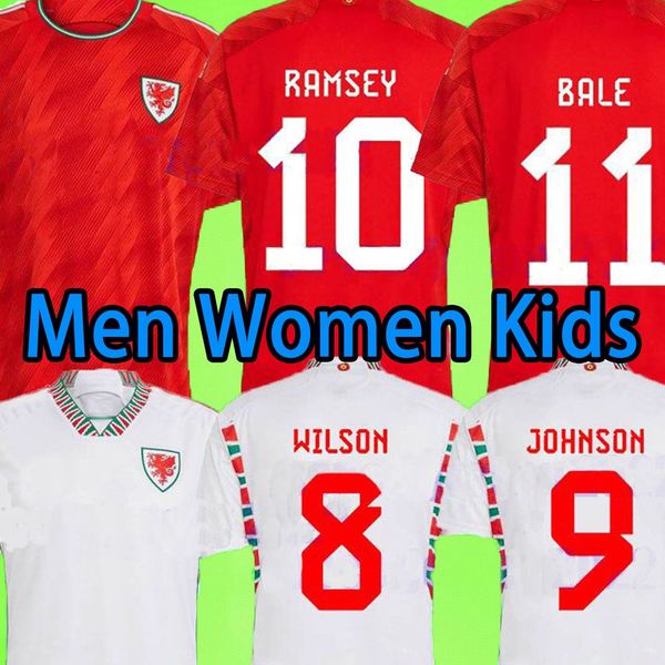 2022 País de Gales Jerseys de futebol BALE Maillot De Foot 2023 RAMSEY JAMES JOHNSON WILSON Copa do Mundo Fãs Jogador Versão Homens Mulheres Kit Kit Camisa de Futebol 22 23 Meninos Conjuntos