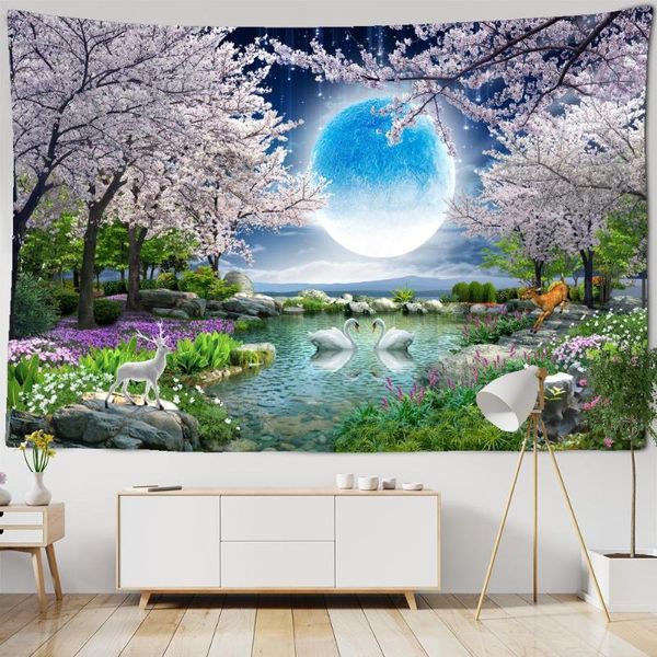 Arazzi Bellissimo arazzo con foresta fantasy stampato fiore paesaggio hippie appeso a parete decorazione mandala bohémien