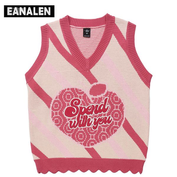 Мужские свитера Harajuku Vintage Pink Love Love List Sweater Жилетку негабаритное толстое свитер.