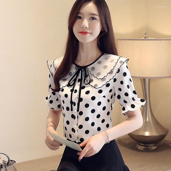 Blush feminina Blush Women Polka Dot Chiffon Shirt Summer Fashion Moda Short Top Logo Blusa Mujer