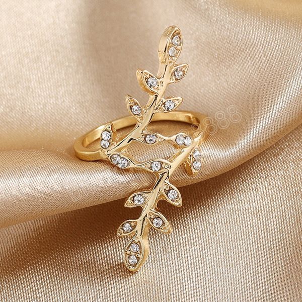 Frauen Strass Baum Zweig Blätter Gold Farbe Ring Elegante Hochzeit Ringe Knuckle Finger Mode Schmuck Geschenk