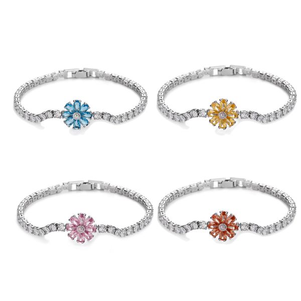 Bling Estetico Baguette Cubic Zirconia Braccialetti da tennis Ciondoli di fiori colorati per le donne Ragazze Iced Out Lusso Vero Placcato Oro Gioielli Bijoux Regali all'ingrosso