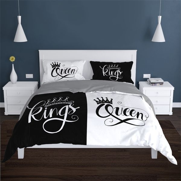 Set di biancheria da letto Coppie Copripiumino moderno Queen 220x240 260x240 Set biancheria da letto Crown Copriletto bianco nero per letto matrimoniale 2 sp Set camera da letto per adulti 220924