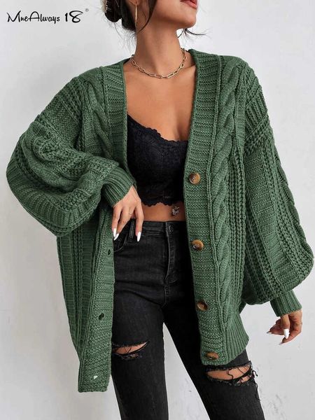 Damenpullover Mnealways18 Übergroßer Pullover Strickjacke Damen Winter 2022 Laternenärmel Lange Oberbekleidung Frauen Twist Einreiher Freizeitmantel T220925