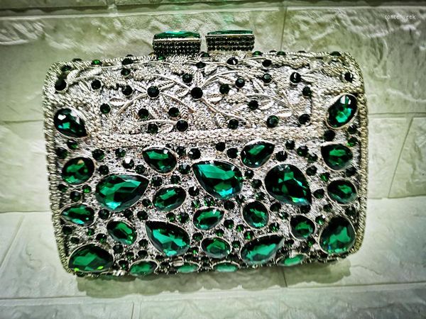 Abendtaschen Chaliwini Luxus Smaragd Strass Clutch Tasche für weibliche Hochzeit Braut Geldbörse Party Gold Silber Damen Kette