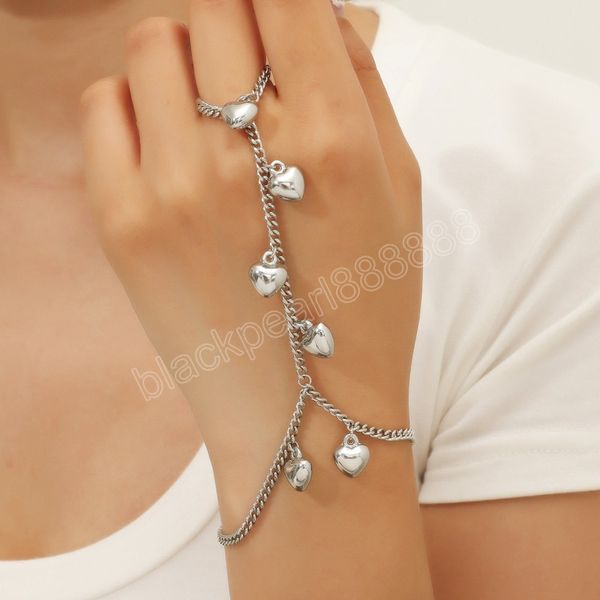 Простой винтажный серебряный цвет металлический сердечный браслет для женщин для женщин