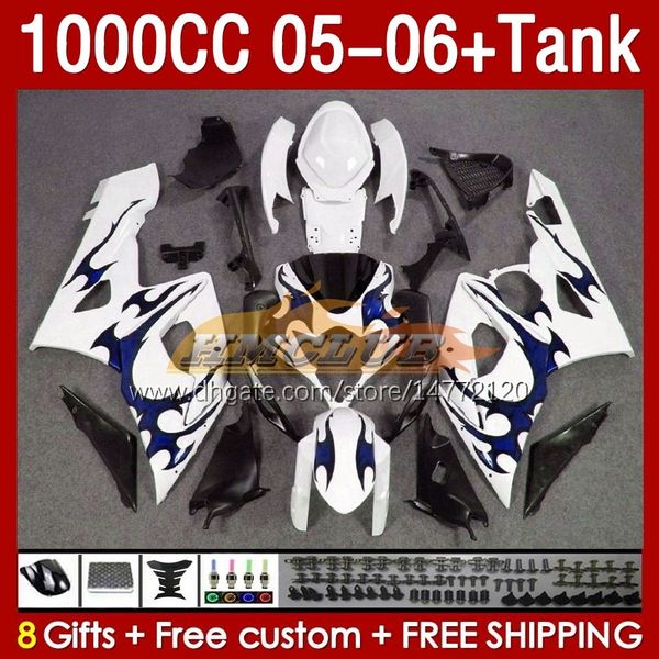 Moldões de injeção para Suzuki GSXR 1000 CC 1000cc K5 05-06 Trabalho para carros 157NO.162 GSXR-1000 GSX R1000 GSXR1000 05 06 GSX-R1000 2005 2006 OEM Faiting Tank Blue Flames Blue Flames Blue Flames