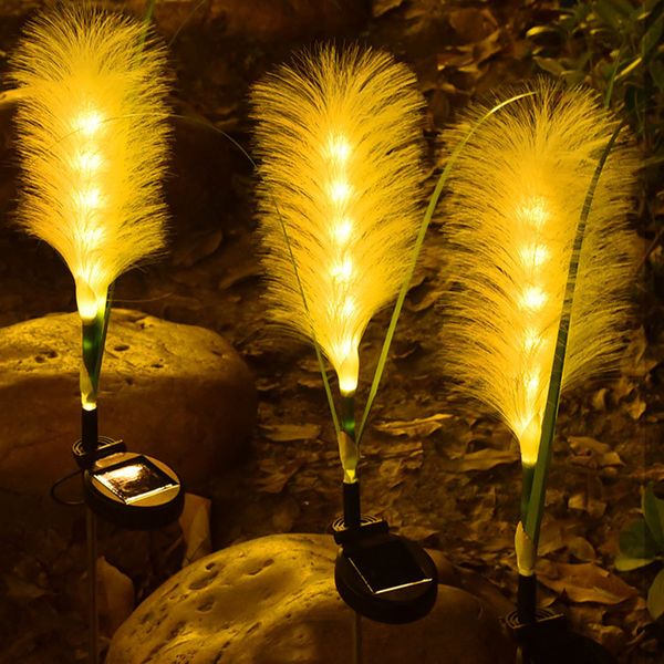 Luzes de jardim solar Simula￧￣o Reed Lamps LED l￢mpadas ao ar livre Jardins ￠ prova d'￡gua Decora￧￣o de fibra ￳ptica Estaca Decorativa Gramado decorativo