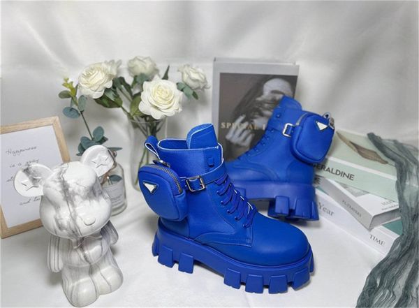 Кожаные ботинки Pradity на молнии, синие монолитные дизайнерские роскошные армейские ботинки с карманами, оригинальные нейлоновые ботинки на шнуровке
